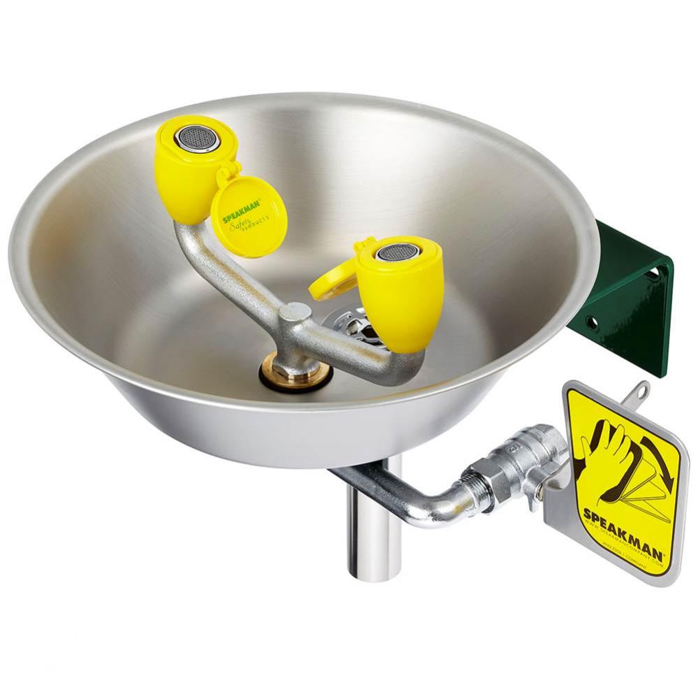 Speakman Traditional Series Wall Mounted Eyewash with Stainless Steel Bowl and Thermostatic Mixing